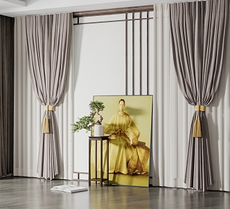 New Chinese Curtain Fabric Curtain 3d model