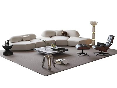Modern Living Room Sofa And Coffee Table Set With Floor Lamp Accent Chair And Decor Rug 3d model