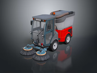 Daily Electrical Cleaning Appliance Red Body Gray Front With Two Sweeping Brushes 3d model