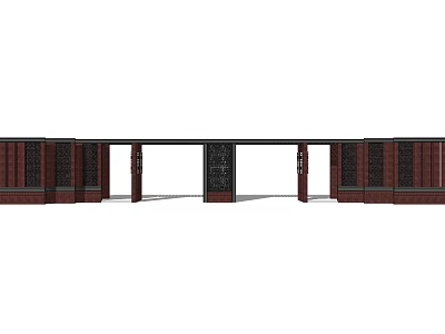 Traditional Entrance Gate Design With Red Brick Walls And Decorative Columns 3d model