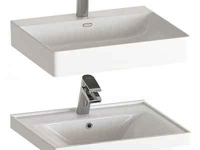 Two Modern White Washbasin Designs With Square Shape And Chrome Faucets 3d model