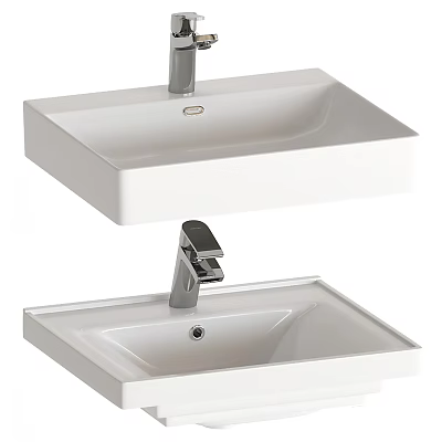 Two Modern White Washbasin Designs With Square Shape And Chrome Faucets 3d model