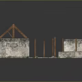 Building Construction Frame With Concrete Structure Wooden Beams And Metal Pillars