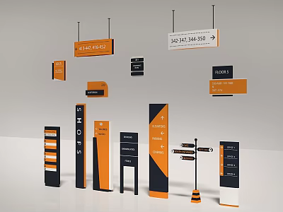 Sculpture Carving Art For Hanging And Standing Orange Black Directional Signage 3d model