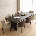Stylish Black Dining Table Set With Eight Gray Brown Chairs Golden Legs Wooden Floor