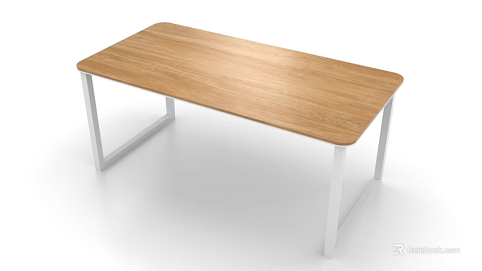 Sleek Modern Office Desk Featuring Wooden Top And White Metal Legs 3d model 
