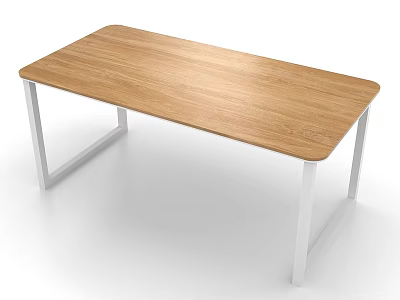 Sleek Modern Office Desk Featuring Wooden Top And White Metal Legs 3d model