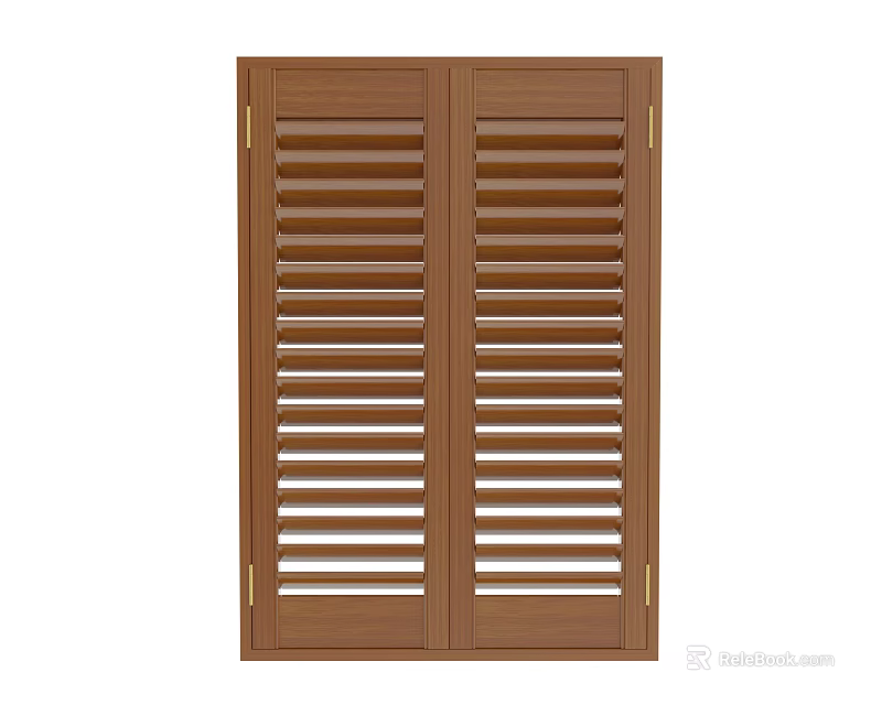 Classic Brown Double Door Wardrobe With Shutter Design And Golden Handles 3d model 