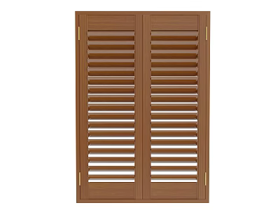 Classic Brown Double Door Wardrobe With Shutter Design And Golden Handles 3d model