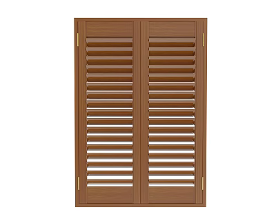 Classic Brown Double Door Wardrobe With Shutter Design And Golden Handles 3d model