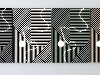 Modern Geometric Wall Decor With Black White Stripes Curves And Multi Panel Design 3d model