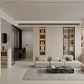 Elegant Modern Living Dining Room With Sofa Coffee Table Bookshelves And Dining Chairs