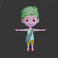 3D Cartoon Boy Character With Red Shorts White Hair Red Eyes And Blue Plaid Cloth