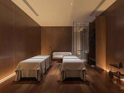 Modern SPA Treatment Room With Wooden Decor Massage Tables And Sofa 3d model