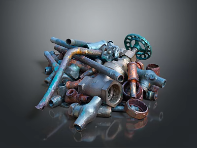 Rusty Metal Pipes And Valves Stacked With Assorted Industrial Fittings Collection 3d model