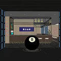 Modern Restaurant Interior With Blue Illuminated Panels Circular Central Decor And Glossy Black Floor