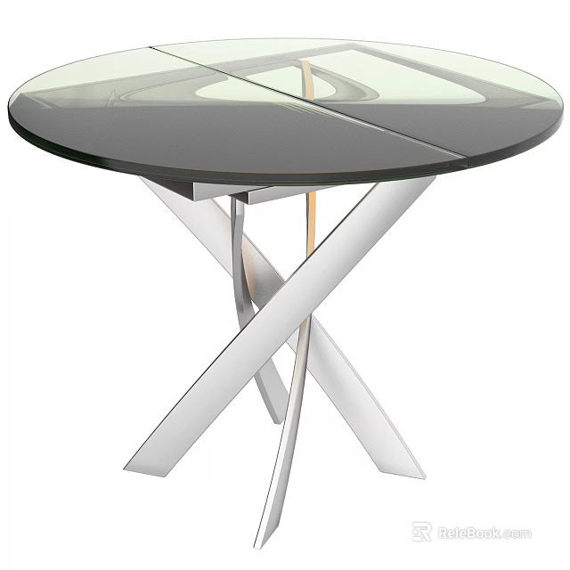 Modern Coffee Table With Round Glass Top And Crossed Metal Legs Design 3d model 