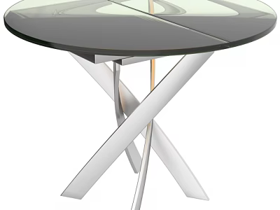 Modern Coffee Table With Round Glass Top And Crossed Metal Legs Design 3d model
