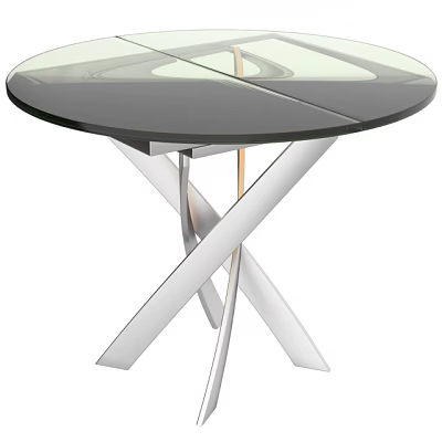 Modern Coffee Table With Round Glass Top And Crossed Metal Legs Design 3d model
