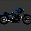 Classic Blue Motorcycle With Black Leather Seat Silver Exhaust And Stylish Graphics
