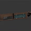 Double Wooden Cabinet Display With Stringed Instrument Small Decorative Items Drawers And Guitar Case