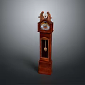 Ornate Classic Wooden Grandfather Clock With Decorative Top Figures And Pendulum