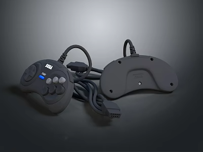 Wired Black Computer Game Controller With Joystick Buttons And Cable 3d model