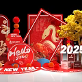 2025 Happy New Year Dragon Themed Red Decorations Golden Tree Photo Check In Spot