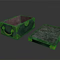 Green Decorative Furniture Chests With Intricate Carved Patterns And Golden Handles Open And Closed