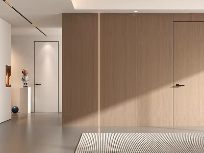 Modern Minimalist Sofa Background Wall With Wooden Panels 3d model