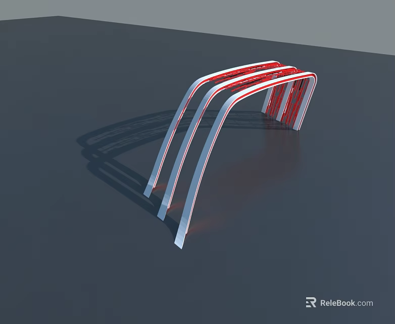Modern Red And White Swing Door With Sleek Curved Structure Design 3d model