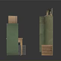 Vintage Retro Collection With Green Storage Cabinets Wooden Tables and Old Devices
