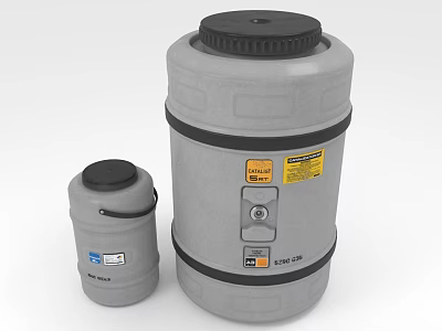 Industrial Storage Containers Large And Small Gray With Black Lids And Warning Labels 3d model