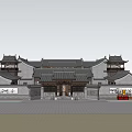 Ancient Chinese Architecture with Traditional Curved Roof Wooden Gate Stone Lions and Ornamental Details