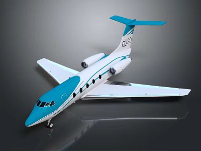Blue and White Small Passenger Jet Aircraft Featuring G2017 Registration Wings Tail and Windows 3d model