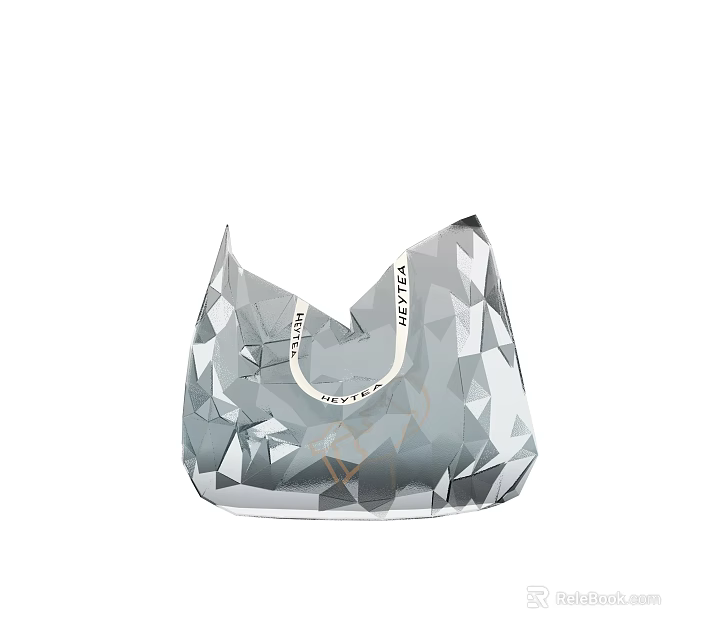 Bubble Tea Shop Stylish Geometric Pattern Gray Tote Bag With White Straps And Gold Logo 3d model 