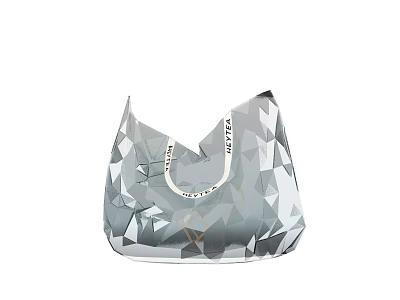 Bubble Tea Shop Stylish Geometric Pattern Gray Tote Bag With White Straps And Gold Logo 3d model