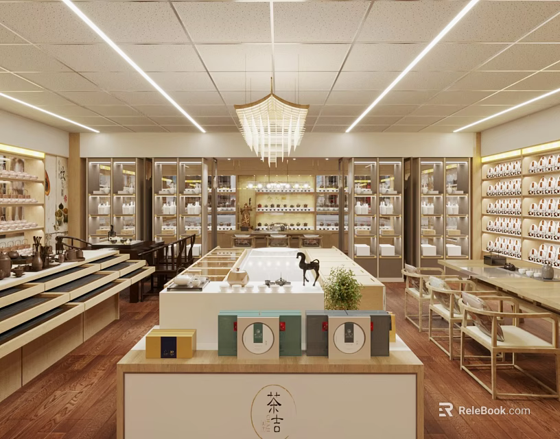 Elegant Boutique Store Interior With Chandelier Display Shelves Counter And Product Displays 3d model 