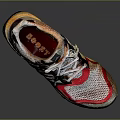 Gray And White Running Shoes With Red Accents Mesh Upper And Three Stripes Design