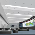 Modern Monitoring Room Interior With Multiple Displays Control Consoles And Large Map