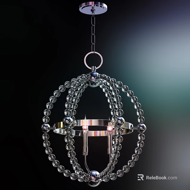 Crystal Chandelier with Spherical Metal Frame and Decorative Glass Bead Design 3d model 