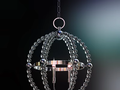 Crystal Chandelier with Spherical Metal Frame and Decorative Glass Bead Design 3d model