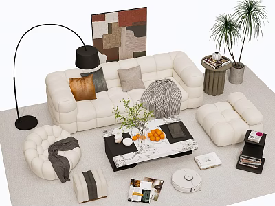 Modern Sofa Coffee Table Combination Lazy Sofa Multi-Person Sofa Green Planting 3d model