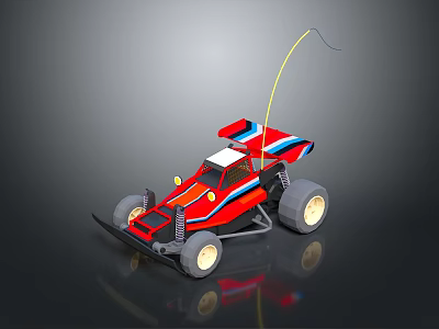 Red Remote Control Racing Car With Blue White Stripes Large Wheels Cockpit And Antenna 3d model