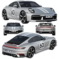 Silver Porsche Sports Car With White Stripes 60 Badge And Black Wheels