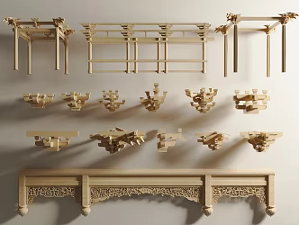 Chinese-style building components carved cross beam bucket arch mortise and tenon structure 3d model