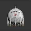 Liquified Petroleum Gas Storage Tank With Support Structure And Red Warning Label