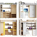 Modern Multifunctional Bunk Bed With Desk Bookshelf Storage And Study Area 3d model