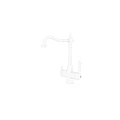Tall Silver Kitchen Faucet with Decorative Spout and Vintage Handle Details