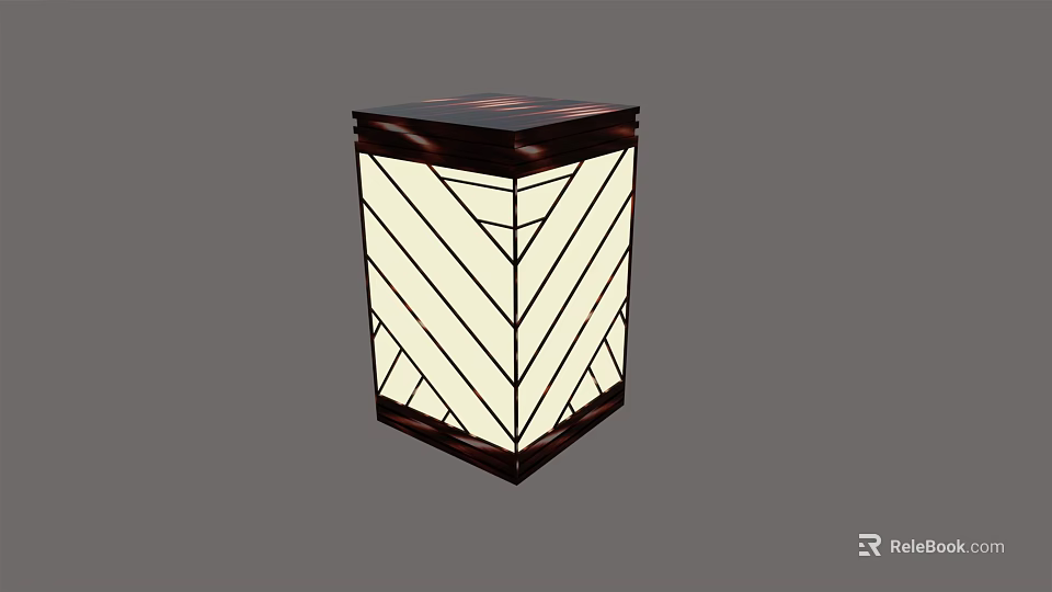 Minimalist Table Lamp With Geometric Patterned White Linen Shade And Wooden Frame 3d model 